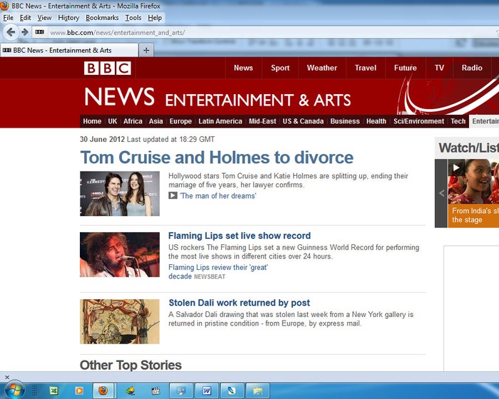 Trang BBC đưa tin Tom Cruise và Holmes chia tay ở trang nhất tin tức giải trí